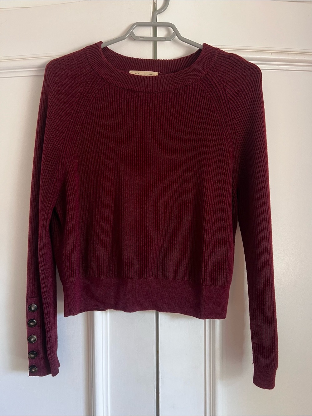 Sezane Sami Jumper- Ribbed Crewneck Sweater in Deep Burgundy